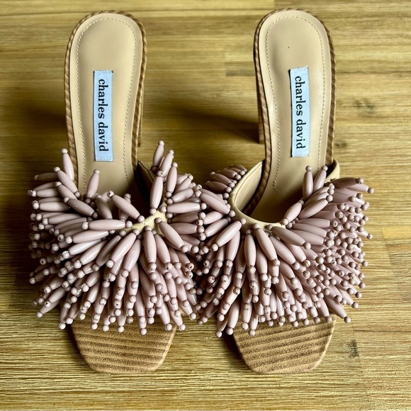 Charles David HOTTIE SANDAL size 9 beaded block heel slide - Picture 6 of 14